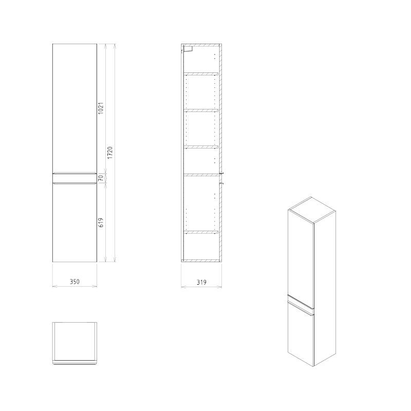 SITIA skříňka vysoká 35x172x32cm, 2x dvířka, levá/pravá, dub alabama SI230-2222